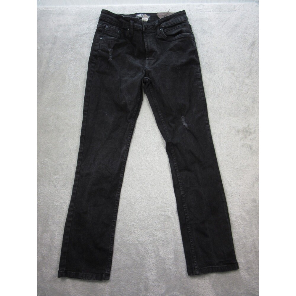 Free Planet Sustainable Denim Jeans Mens 30x30 Black Slim Straight Distressed